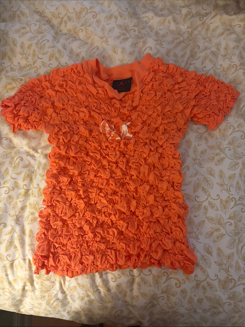 Jordan Bright Orange Ruffled Short Sleeve Tee lots of stretch
